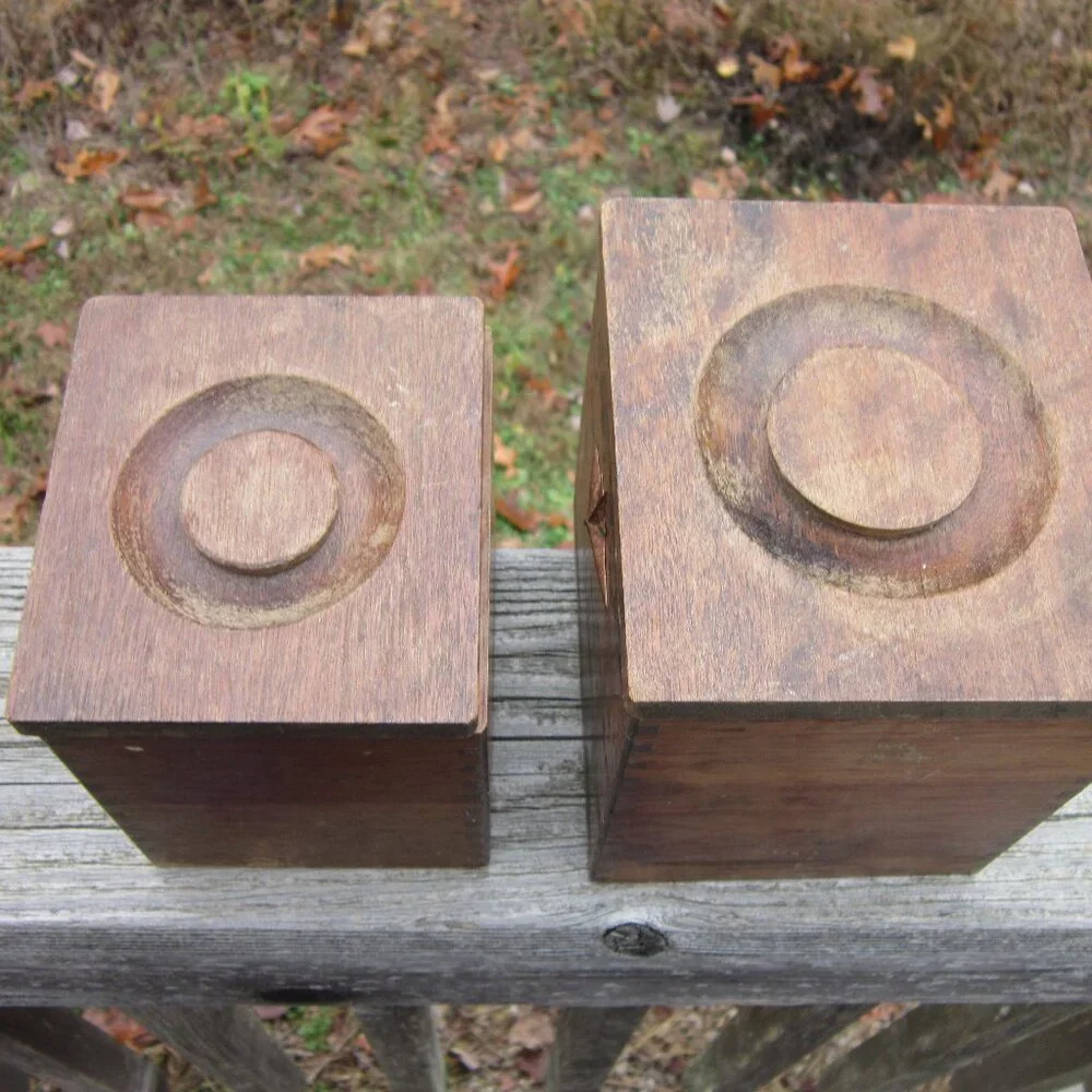 MCM Wood Kitchen Canisters Vintage Hand Carved Hardwood Japan CI Star Nesting